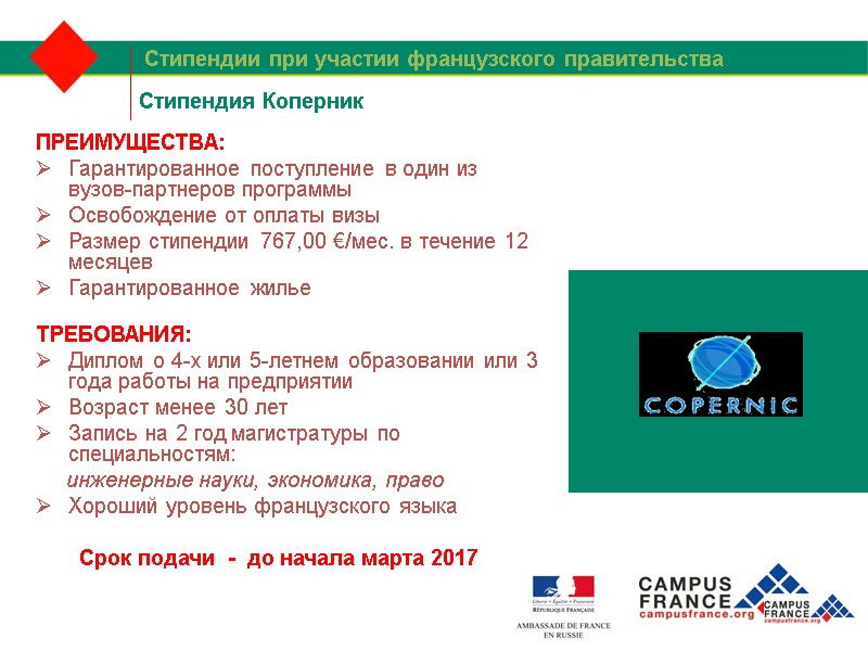 Стипендия Коперник ПРЕИМУЩЕСТВА: Гарантированное поступление в один из вузов-партнеров программы Освобождение от оплаты визы